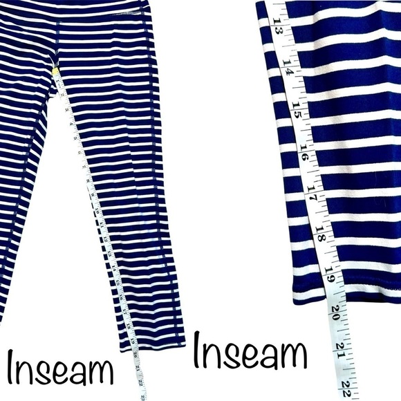 Athleta Navy Blue White Chaturanga Stripe Crop Capri Leggings Size Extra Small - Picture 13 of 17